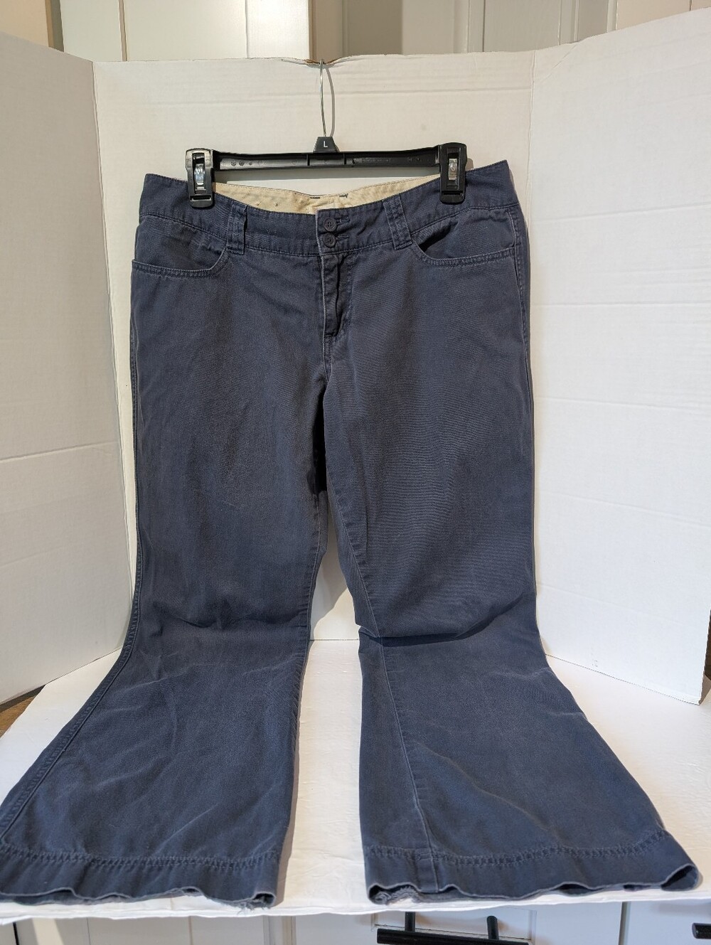 Vintage Y2K Plugg Pants Size 11 Navy Cotton Twill Flare Bell Bottom Chino